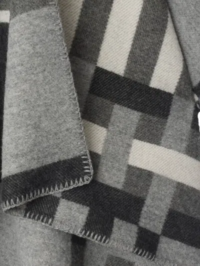 Burberry Colorblock Stripe Wool Cape In Gray