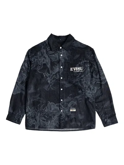 Evisu Dragon-print Denim Shirt In Blue