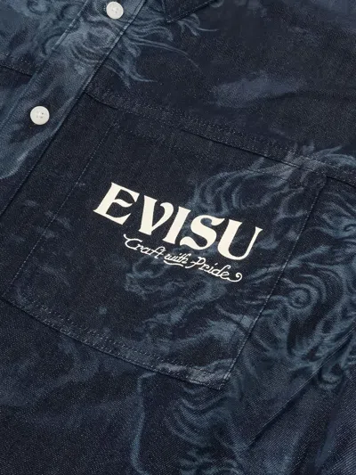 Evisu Dragon-print Denim Shirt In Blue
