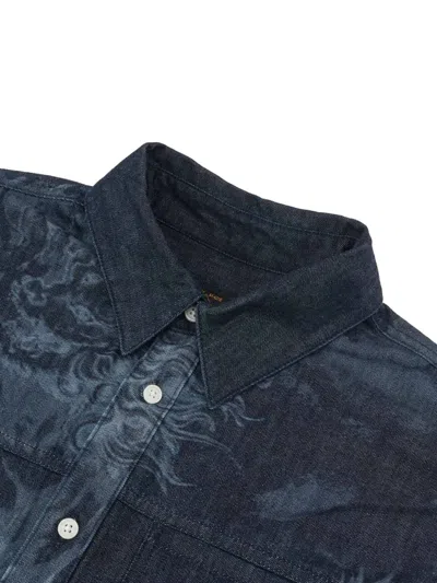 Evisu Dragon-print Denim Shirt In Blue