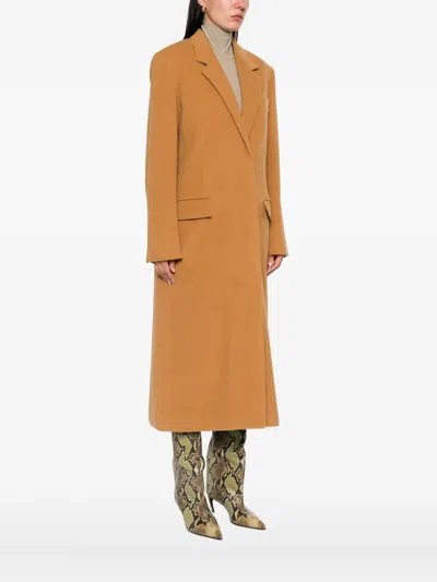 Isabel Marant Women Camel Brown Notched Lapels Long Sleeves Two Front Flap Pockets Button Fasten In Gold