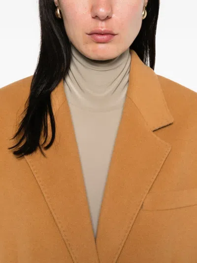 Isabel Marant Women Camel Brown Notched Lapels Long Sleeves Two Front Flap Pockets Button Fasten In Gold
