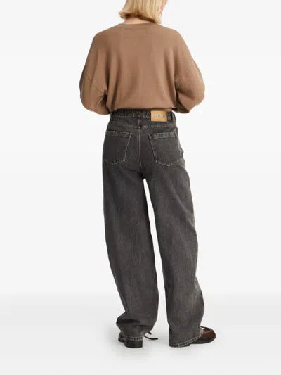 Rotate Birger Christensen Crew-neck Merino-cashmere Sweater In Burgundy
