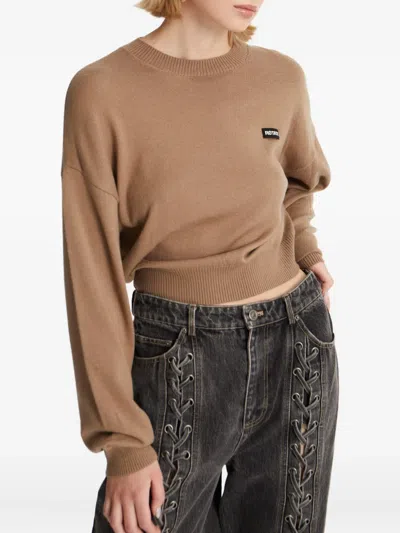 Rotate Birger Christensen Crew-neck Merino-cashmere Sweater In Burgundy