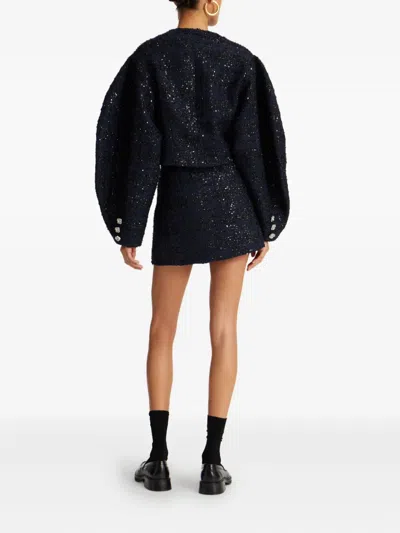 Rotate Birger Christensen Sequin-embellished Puff-sleeve Jacket In Blue
