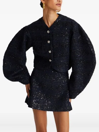 Rotate Birger Christensen Sequin-embellished Puff-sleeve Jacket In Blue