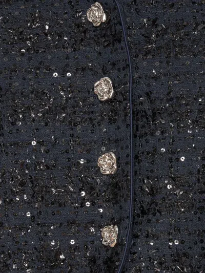 Rotate Birger Christensen Sequin-embellished Puff-sleeve Jacket In Blue