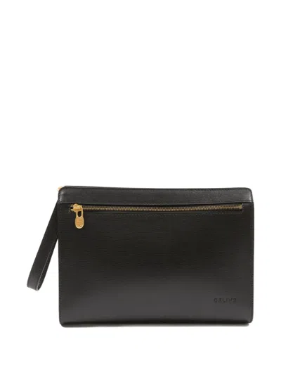 Pre-owned Celine 2000s Triomphe Leather Clutch Bag In Black