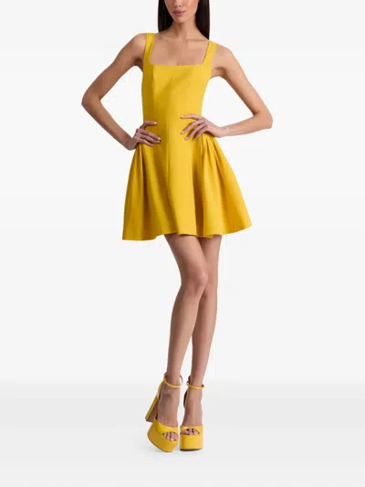 Alice And Olivia Vera Fit And Flare Mini Dress Golden Hour In Yellow