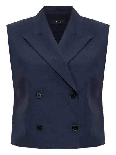 Theory City Twill Peak Double-breasted Vest In Blue