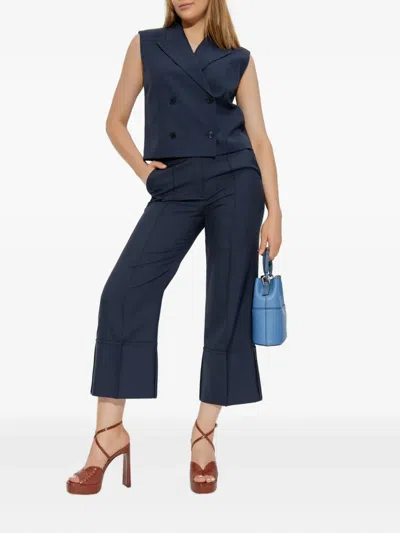 Theory City Twill Peak Double-breasted Vest In Blue