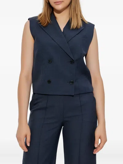 Theory City Twill Peak Double-breasted Vest In Blue