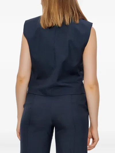 Theory City Twill Peak Double-breasted Vest In Blue