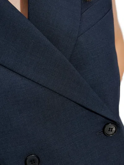 Theory City Twill Peak Double-breasted Vest In Blue