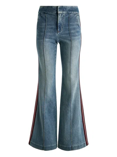 Alice And Olivia Dylan Stripe-detail Flared Jeans In Blue