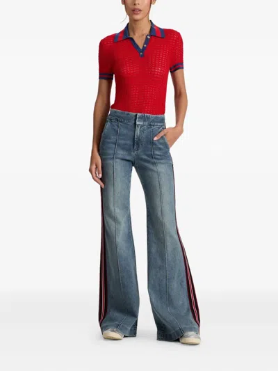 Alice And Olivia Dylan Stripe-detail Flared Jeans In Blue