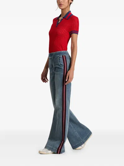 Alice And Olivia Dylan Stripe-detail Flared Jeans In Blue