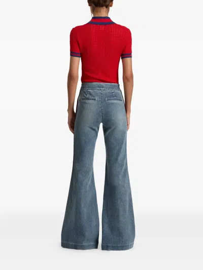 Alice And Olivia Dylan Stripe-detail Flared Jeans In Blue