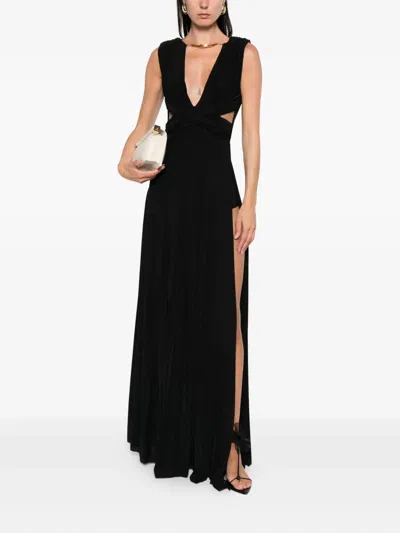 Elisabetta Franchi Long Sleeveless Dress With Deep V-neckline In Black