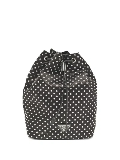 Pre-owned Prada Crystal Embellishment Drawstring Bucket Bag