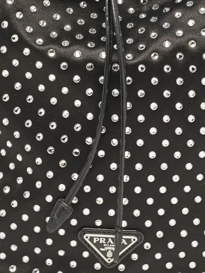 Pre-owned Prada Crystal Embellishment Drawstring Bucket Bag