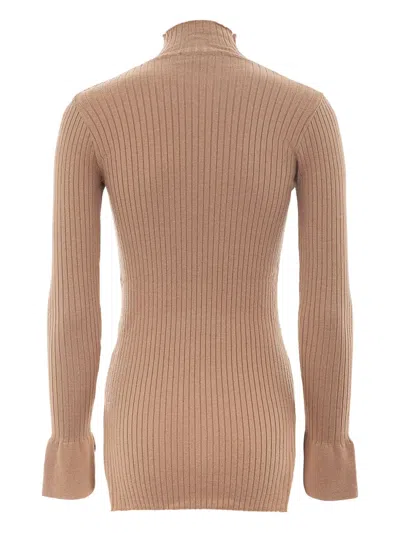 Akep Ribbed Turtleneck Sweater In Brown