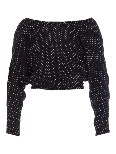 Mar De Margaritas Polka-dot Lace-up Blouse In Black