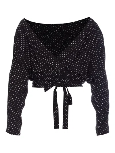 Mar De Margaritas Polka-dot Lace-up Blouse In Black