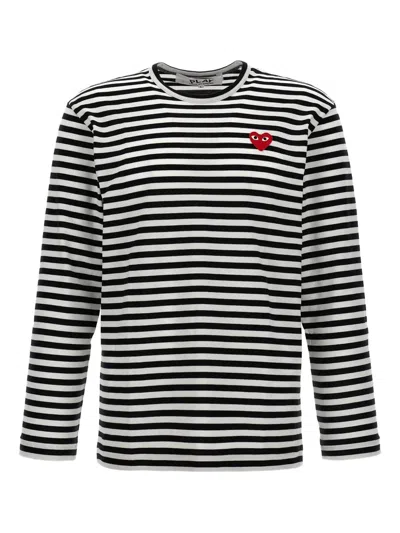 Comme Des Garçons Play Heart-patch Striped Cotton T-shirt