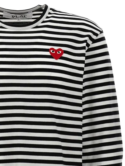 Comme Des Garçons Play Heart-patch Striped Cotton T-shirt