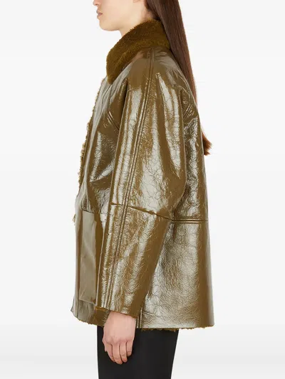 Kassl Editions Patent-leather Shearling-collar Jacket In Brown