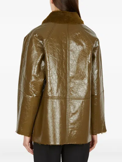Kassl Editions Patent-leather Shearling-collar Jacket In Brown