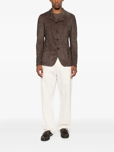 Emporio Armani Single-breasted Blazer Jacket Textured Finish In Brown