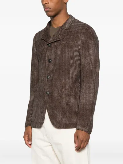 Emporio Armani Single-breasted Blazer Jacket Textured Finish In Brown