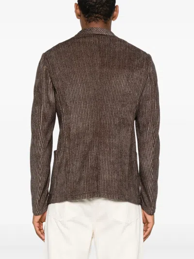 Emporio Armani Single-breasted Blazer Jacket Textured Finish In Brown