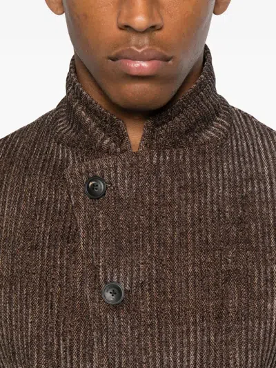 Emporio Armani Single-breasted Blazer Jacket Textured Finish In Brown