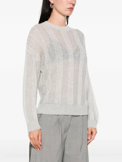 Peserico Ribbed Crew-neck Jumper In Gray