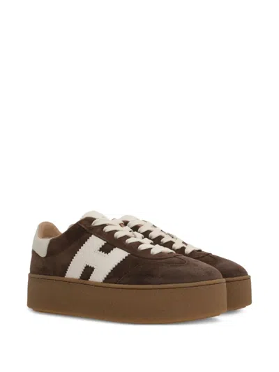 Hogan Suede Platform Sole Sneakers In Brown