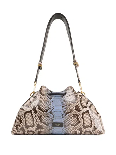 Jimmy Choo Bon Bon Snakeskin Drawstring Shoulder Bag In Blue