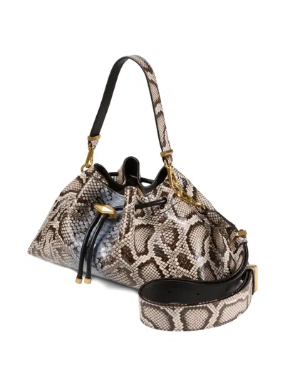 Jimmy Choo Bon Bon Snakeskin Drawstring Shoulder Bag In Blue