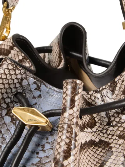 Jimmy Choo Bon Bon Snakeskin Drawstring Shoulder Bag In Blue
