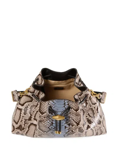 Jimmy Choo Bon Bon Snakeskin Drawstring Shoulder Bag In Blue