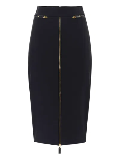 Elisabetta Franchi Lightweight Crepe Skirt With Black Zip In Blue