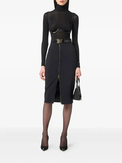 Elisabetta Franchi Lightweight Crepe Skirt With Black Zip In Blue