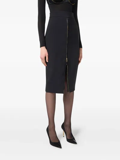 Elisabetta Franchi Lightweight Crepe Skirt With Black Zip In Blue