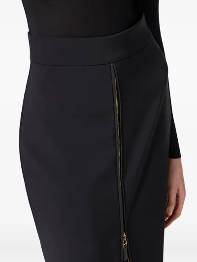 Elisabetta Franchi Lightweight Crepe Skirt With Black Zip In Blue