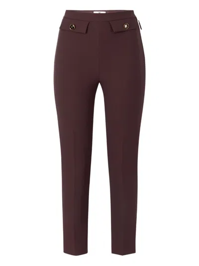 Elisabetta Franchi High Waist Tight Fit Trousers With Gold Button Detail In Red