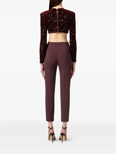 Elisabetta Franchi High Waist Tight Fit Trousers With Gold Button Detail In Red