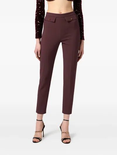 Elisabetta Franchi High Waist Tight Fit Trousers With Gold Button Detail In Red