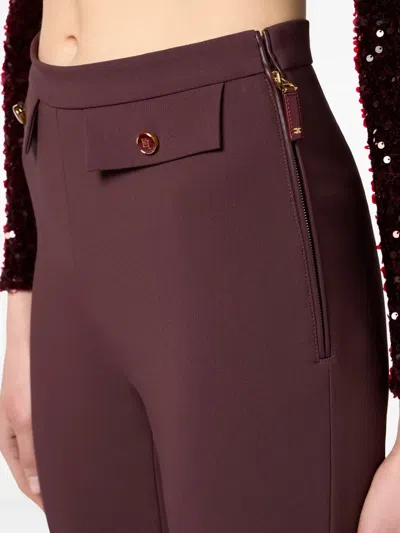 Elisabetta Franchi High Waist Tight Fit Trousers With Gold Button Detail In Red